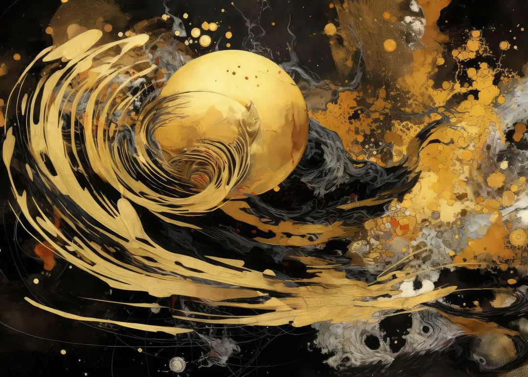 Modern Flowing Geometry Black Golden Abstract Wall Art Fine Art Canvas Prints Pictures For Living Room Dining Room Home Office Decor | Bowlift