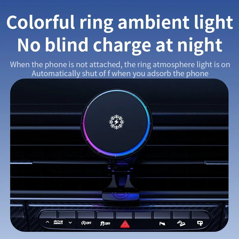 BowLift | FrozzCharge Car Charger | Magnetic 15W Wireless Charging with Cooling Function | RGB Light | iPhone MagSafe Compatible