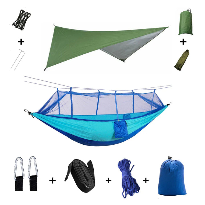 BowLift | Trek Viva Camping Hammock | Integrated Mosquito Net & Rain Cover | Ultralight & Tear Resistant | 3-in-1 Outdoor Solution