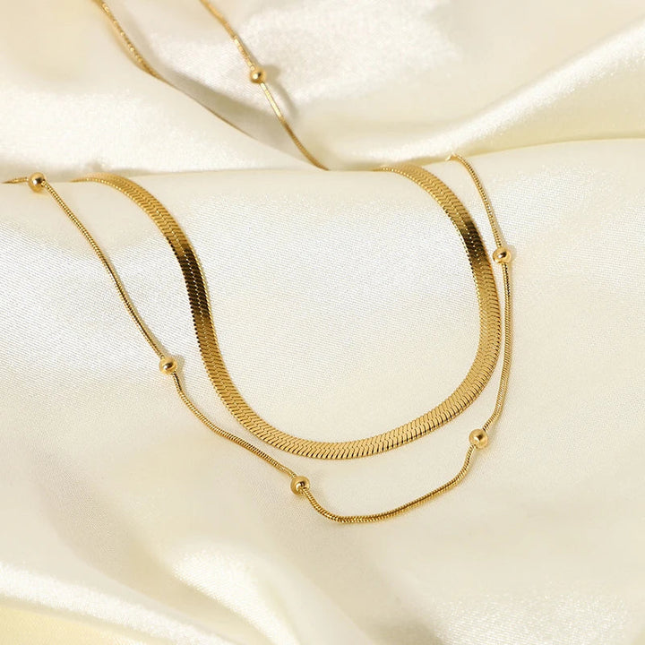 BowLift | 14k Herringbone & Satellite Chain Necklace Stack