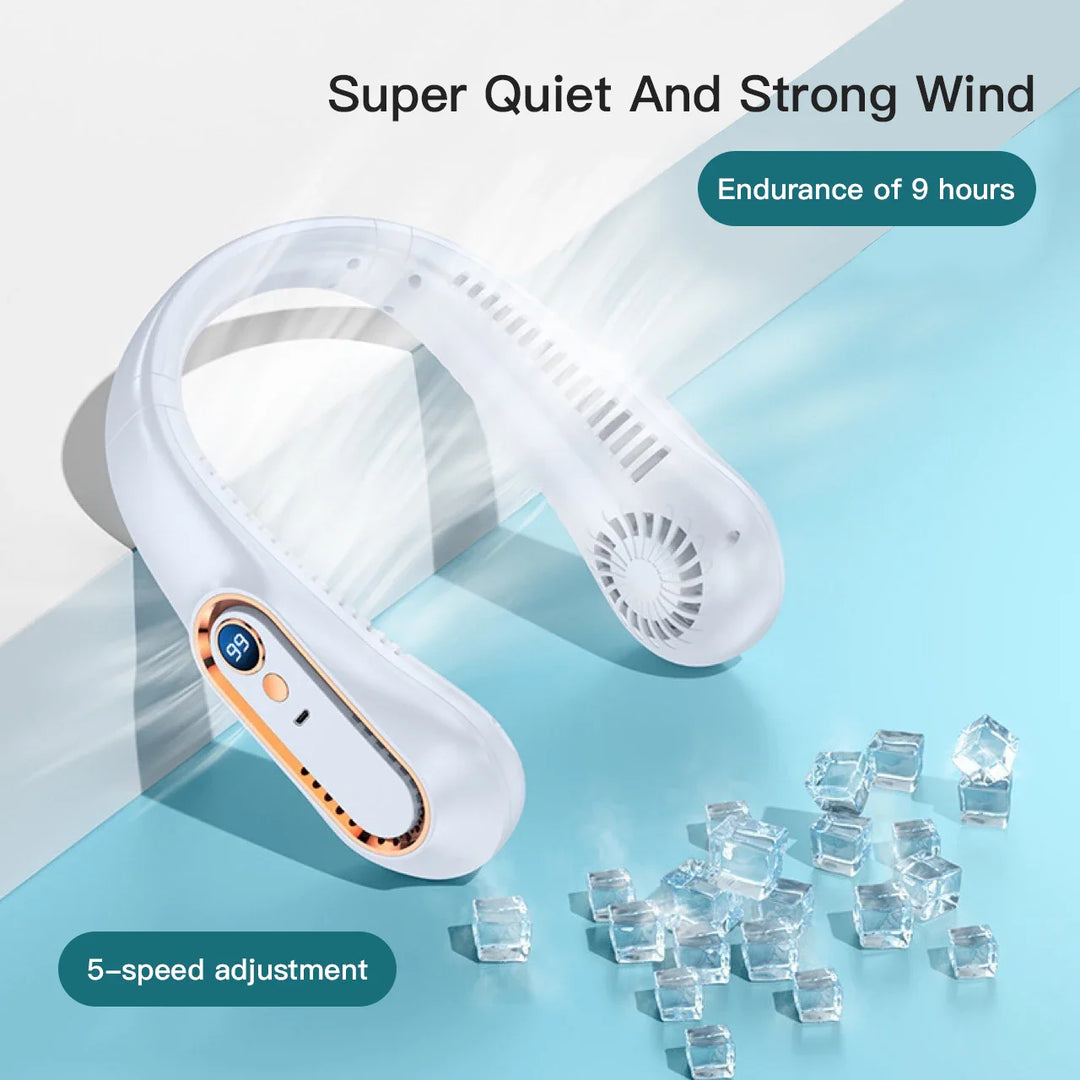 Portable Mini Bladeless Neckband Fan with Digital Display - USB Rechargeable Air Cooler for Neck, Hands-Free Cooling Experience | Bowlift
