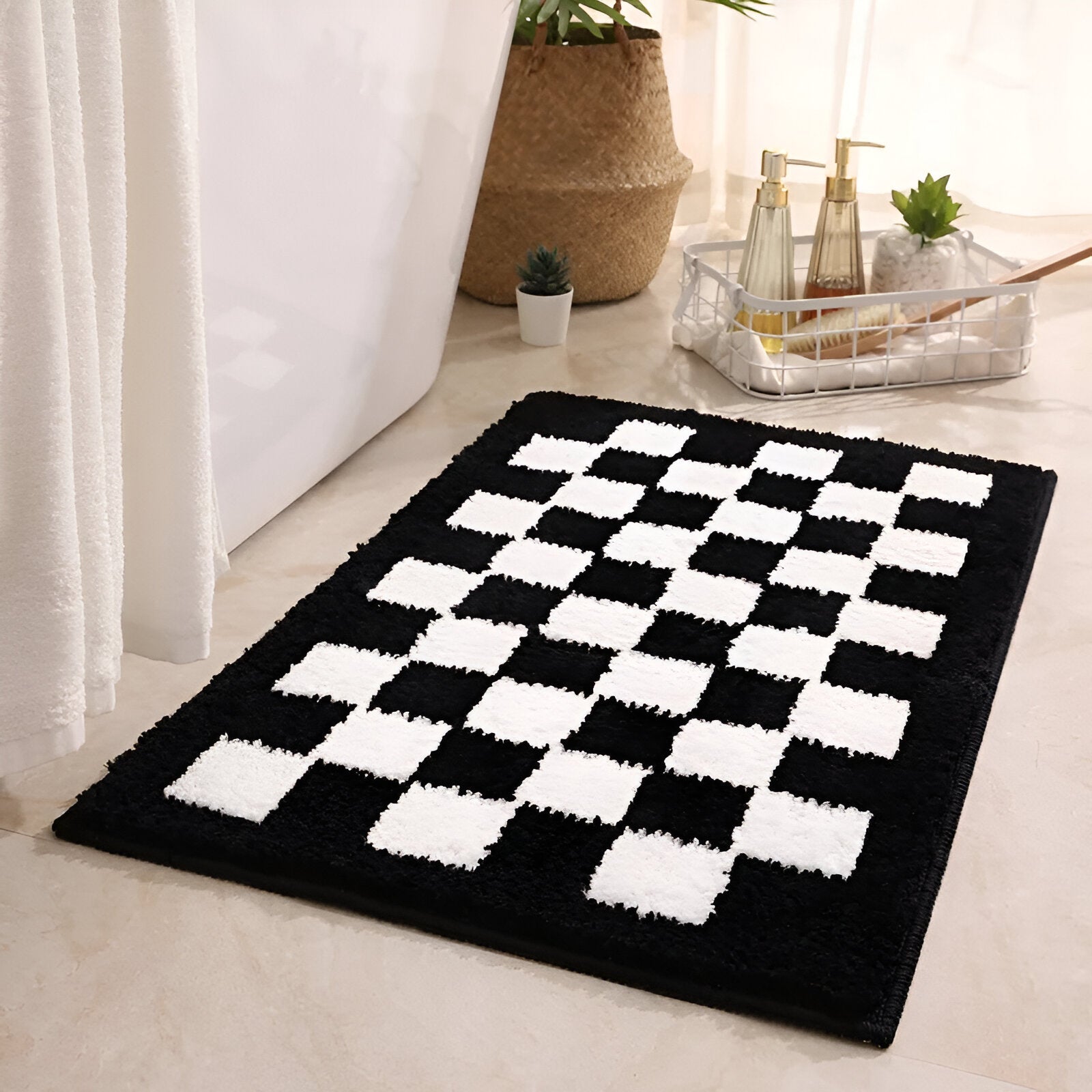 BowLift | Plush Checkered Bath Mat