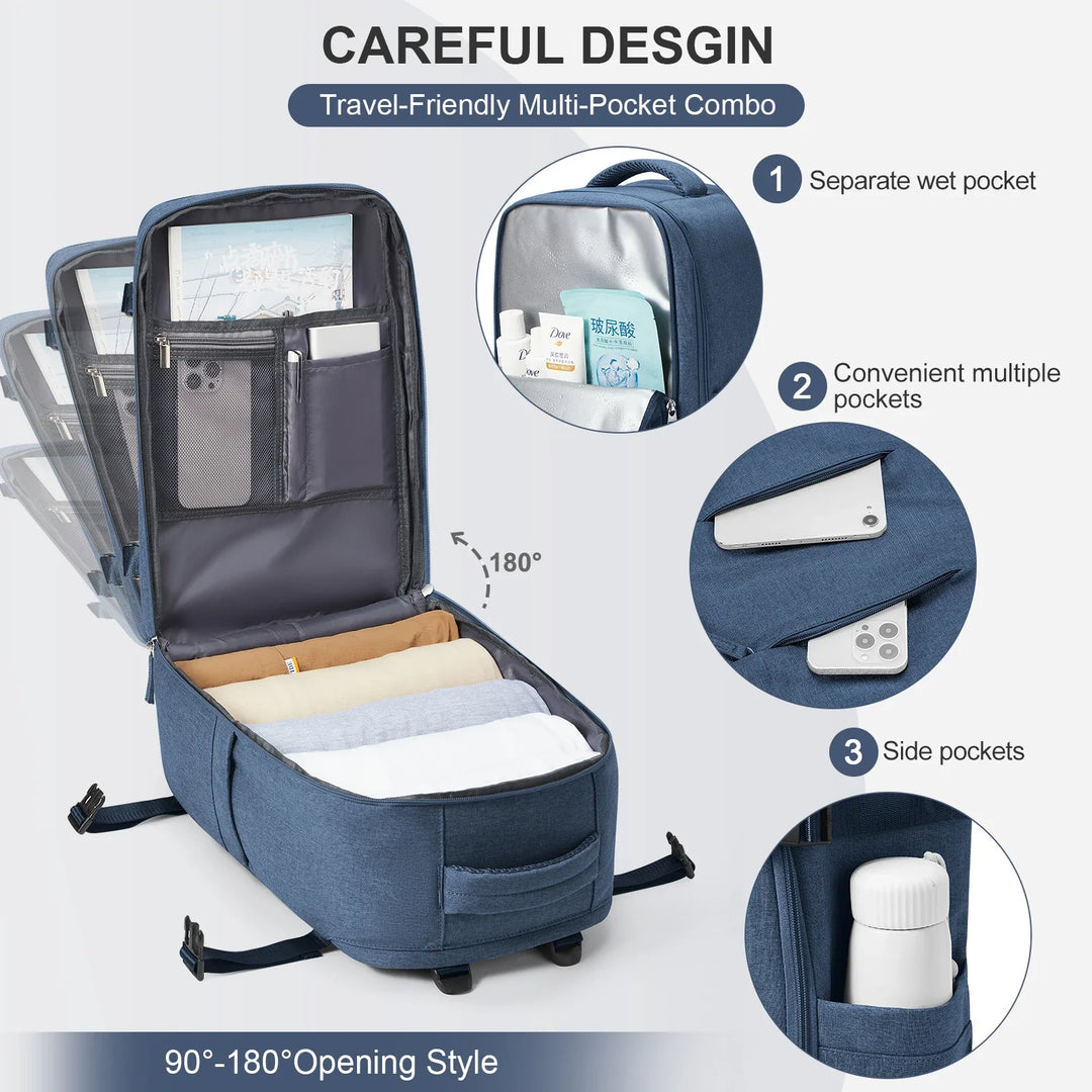 BowLift | Travel Backpack Travomate | Waterproof & Versatile | 15.6" Laptop Compartment | Large Capacity with Wet-Dry Separation
