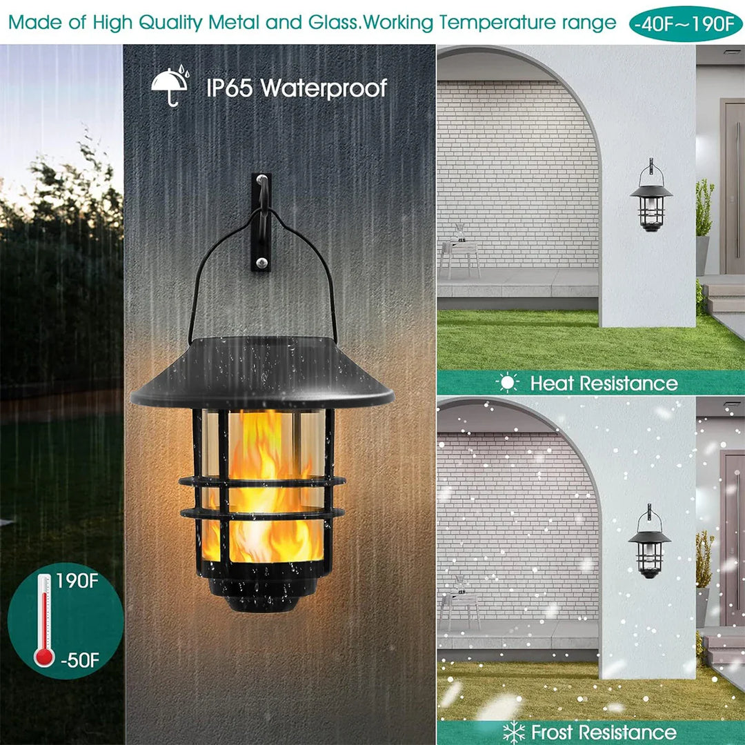 BowLift | Flammora Solar Pendant Light with Flame Effect | IP65 Waterproof | Stainless Steel & Glass | For Garden, Fence & Terrace