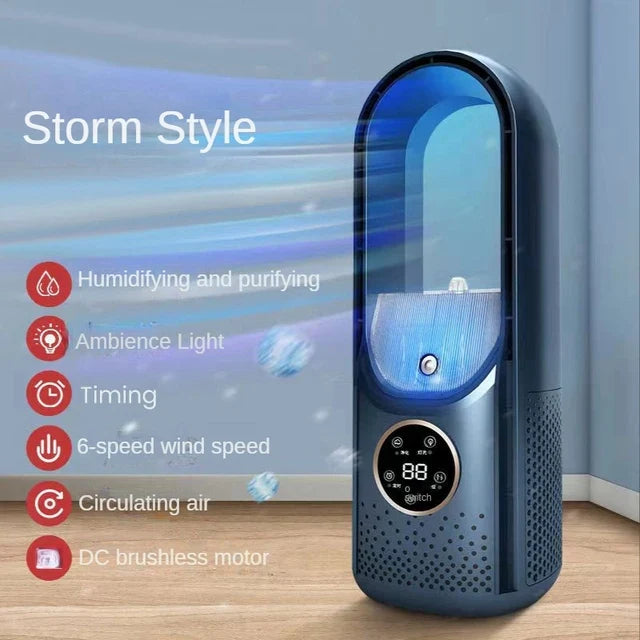Portable USB Leafless Air Cooler – Silent 6-Speed Electric Fan with Timer & Humidifier | Bowlift