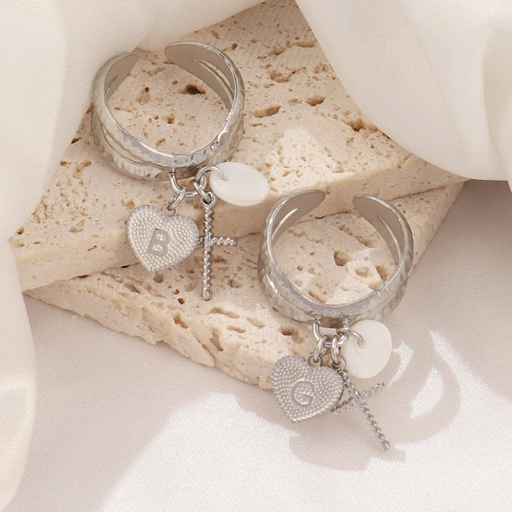 BowLift | Dainty Cross & Heart Initial Ring