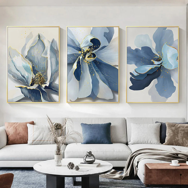 Big Blue Petal Floral Wall Art Fine Art Canvas Prints Modern Botanical Abstract Pictures For Living Room Bedroom Dining Room Art Decor | Bowlift