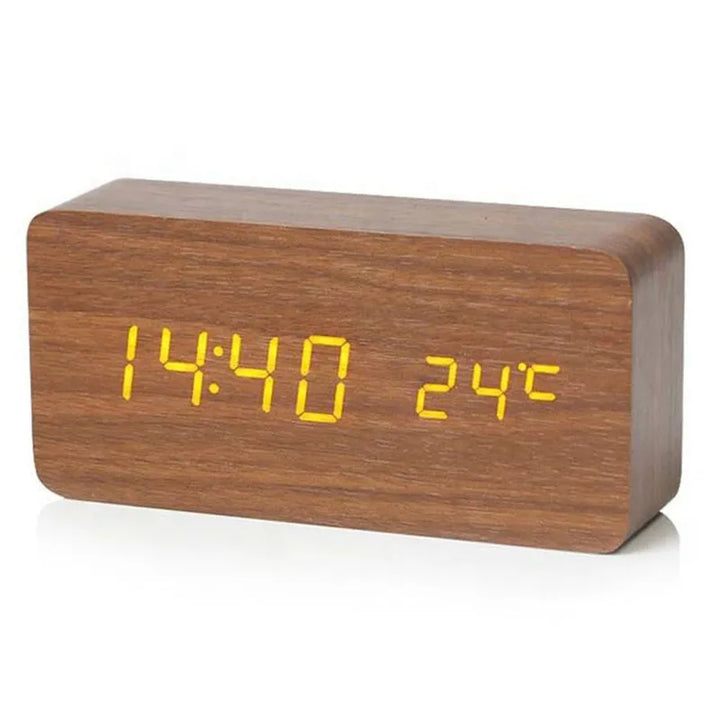 Digital LED wooden clock with temperature display, alarm function and modern design – Perfect for bedroom or office, energy-saving and stylish | Bowlift