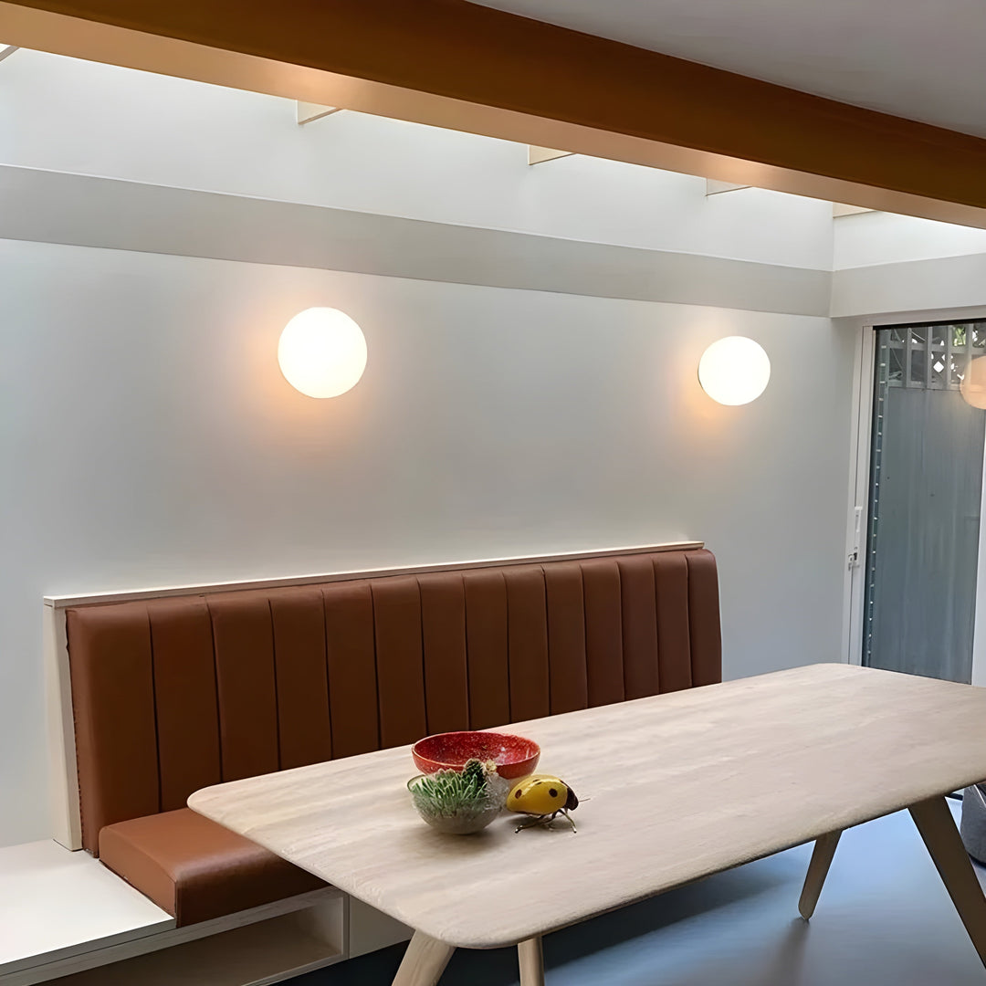 GlasAura Wall Lamp with Matte Glass Ball and Metal Base | Bowlift