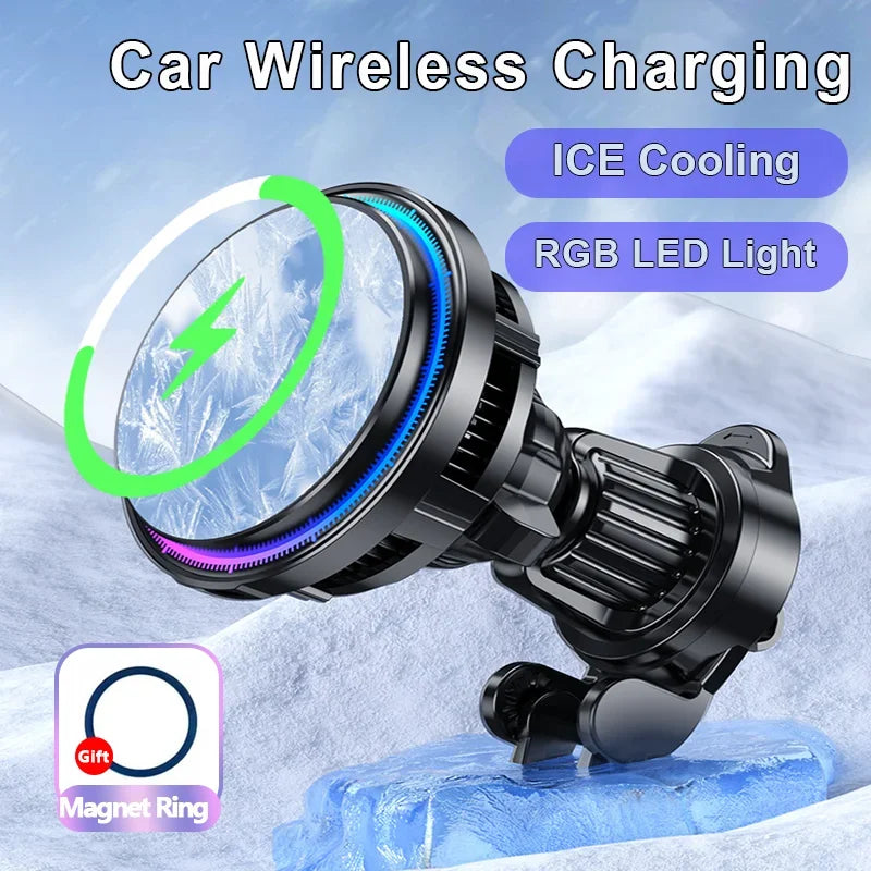 BowLift | FrozzCharge Car Charger | Magnetic 15W Wireless Charging with Cooling Function | RGB Light | iPhone MagSafe Compatible