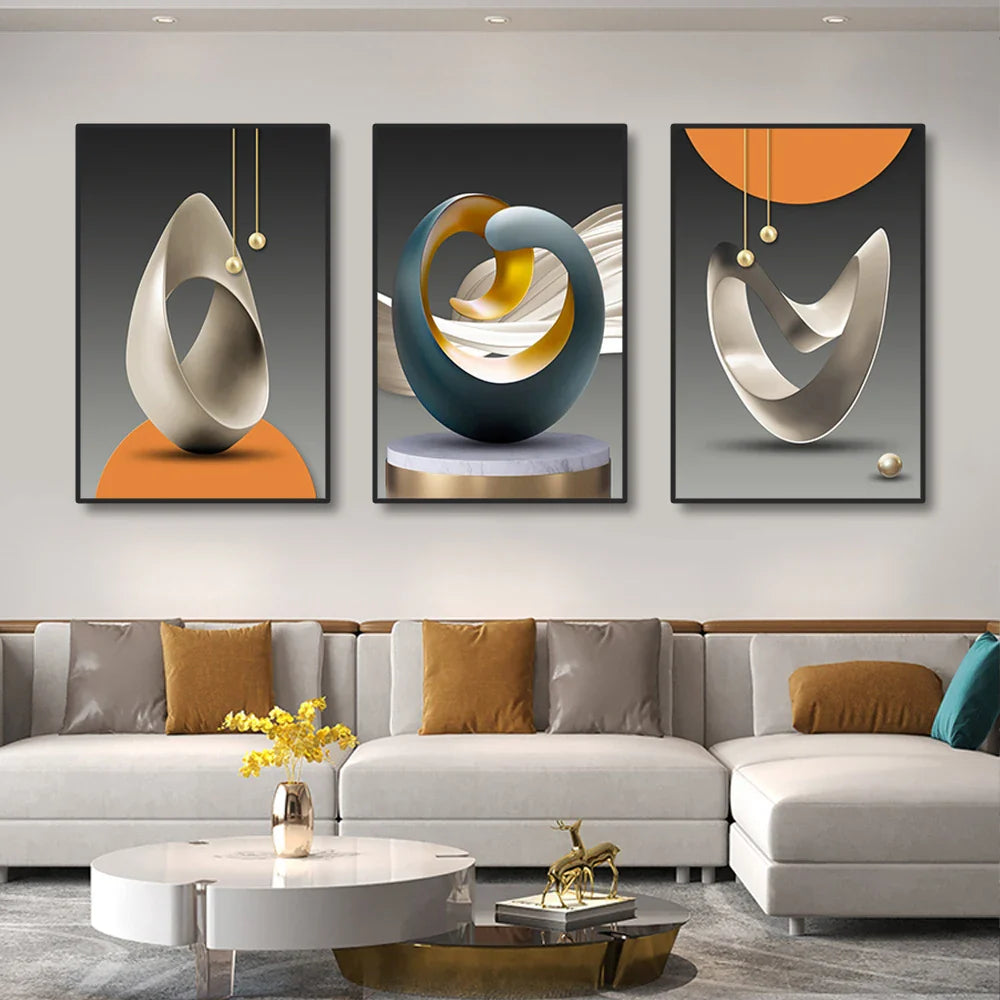 Set of 3Pcs Modern Aesthetics Abstract Still Life Wall Art Fine Art Canvas Prints Pictures For Luxury Loft Apartment Living Room Dining Room Art Decor | Bowlift