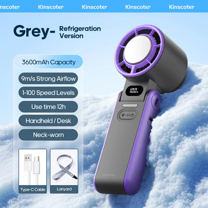 BowLift | CoolityGo Handheld Fan with Ice-Cool Technology | 100 Speed Levels | 3600mAh Battery | Foldable & Ultraleight
