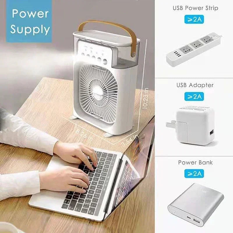 3 In 1 Fan AIr Conditioner Household Small Air Cooler LED Night Light Portable Humidifier Air Adjustment Fan Office Home Fan New | Bowlift