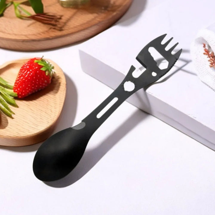 BowLift | SurviFork Gear | Outdoor Cutlery & Multitool | Stainless Steel Black | Compact & Robust