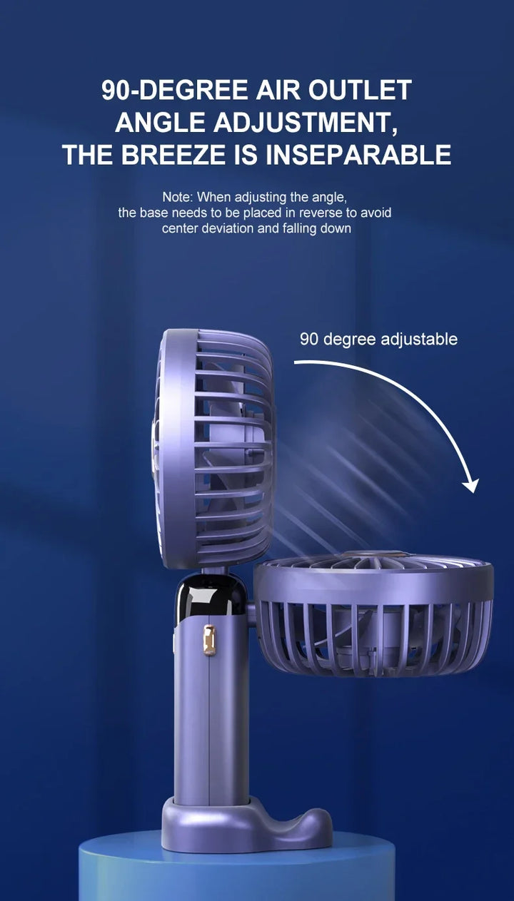 5000mAh Handheld Mini Fan – Wireless USB Rechargeable Portable Fan with Digital Display, Phone Holder, 5-Speed Foldable Neck Hanging Fan | Bowlift
