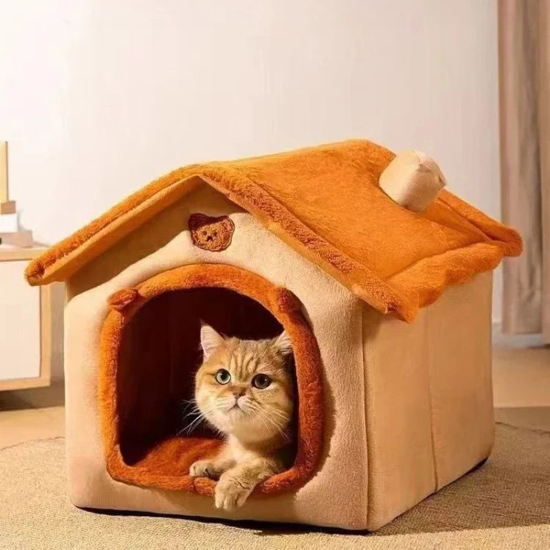 Plush Pet House with Roof & Anti-Slip Bottom Bowlift