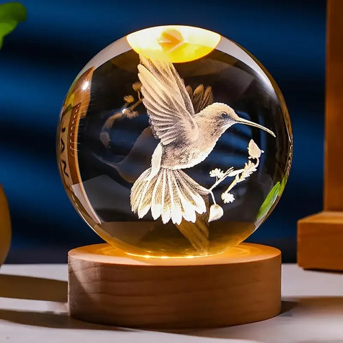BowLift | Colibria Crystal Ball Hummingbird | 3D Laser Engraving & LED Base | Decoration & Gift Idea