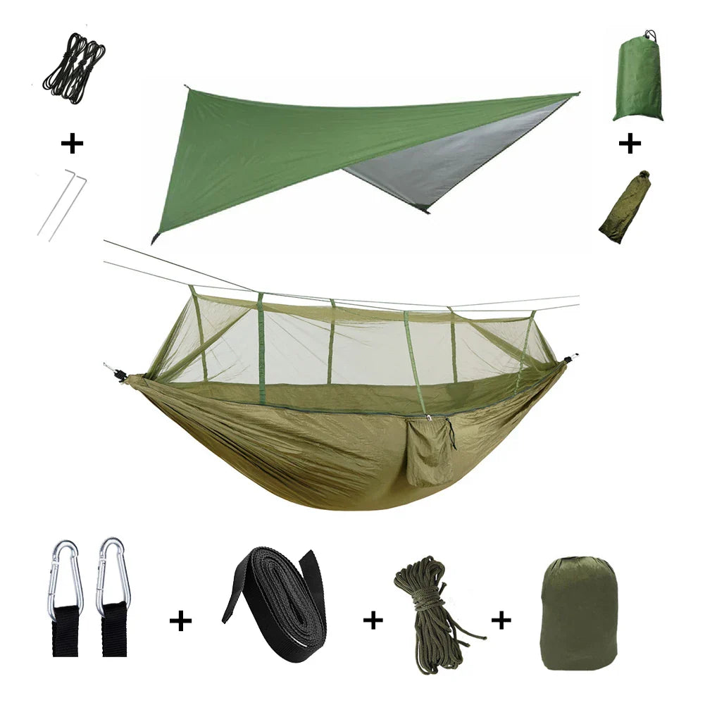 BowLift | Trek Viva Camping Hammock | Integrated Mosquito Net & Rain Cover | Ultralight & Tear Resistant | 3-in-1 Outdoor Solution