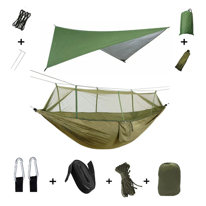 BowLift | Trek Viva Camping Hammock | Integrated Mosquito Net & Rain Cover | Ultralight & Tear Resistant | 3-in-1 Outdoor Solution