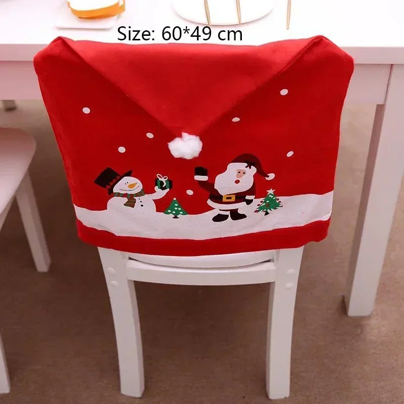 BowLift | Christmas chair cover MerrySeat | Santa, Snowman & Reindeer Design | Fabric chair cover | Reusable decoration for Christmas