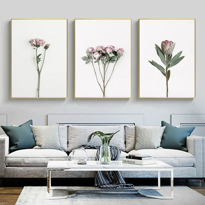 Minimalist Pink Floral Botanical Wall Art Fine Art Canvas Prints Posters Elegant Pictures For Nordic Living Room Dining Room Bedroom Art Decor | Bowlift