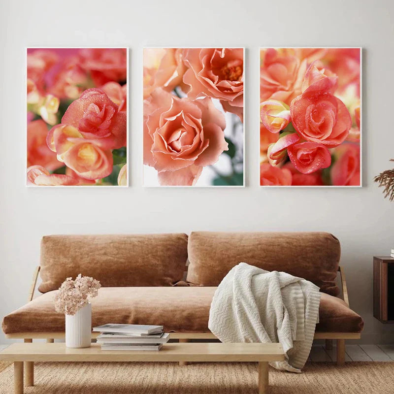 Pink Red Roses Floral Wall Art Fine Art Canvas Prints Modern Botanical Posters Pictures For Living Room, Bedroom Art Decor | Bowlift