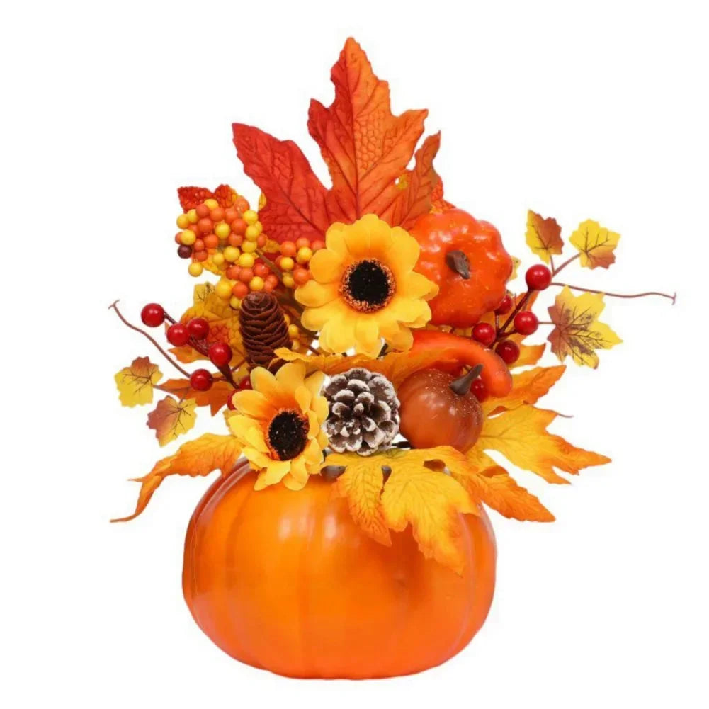 BowLift | Autumn Magic | Decorative Pumpkin with Artificial Flowers | 25–30 cm | Autumn & Halloween Decor