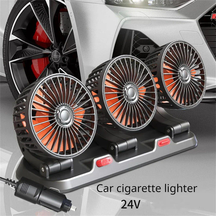 360° Adjustable Car Fan - 3-Head Automotive Electric Fan - USB/12V/24V - 2 Speeds - Silent Cooling for Home, Desk, Office & Car | Bowlift