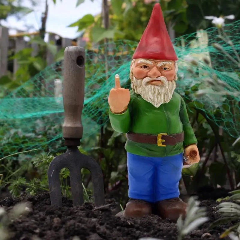 BowLift | Funny Drunk Gnome Figurine with Middle Finger for Garden and Grass Field