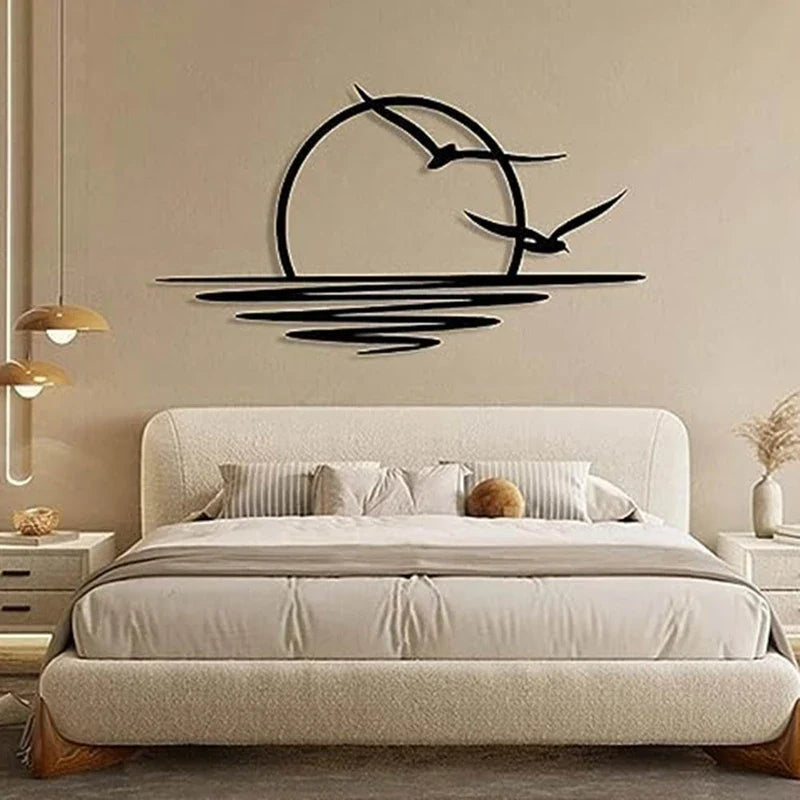 Sunrise Seagulls Metal Wall Decoration Sunset Iron Art 30x60cm Wall Art For Living Room Bedroom Home Office Decor | Bowlift