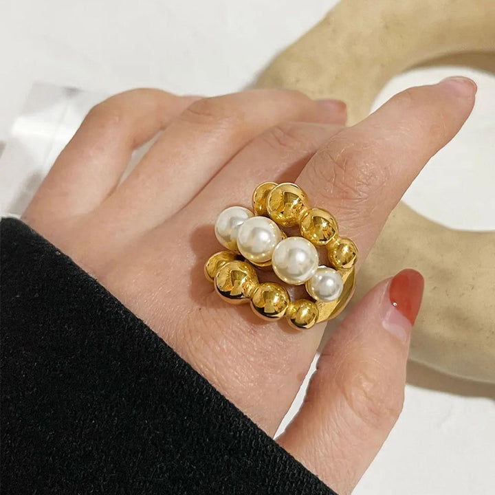 BowLift | 18k Chunky Gold Accented Pearl Bead Ring