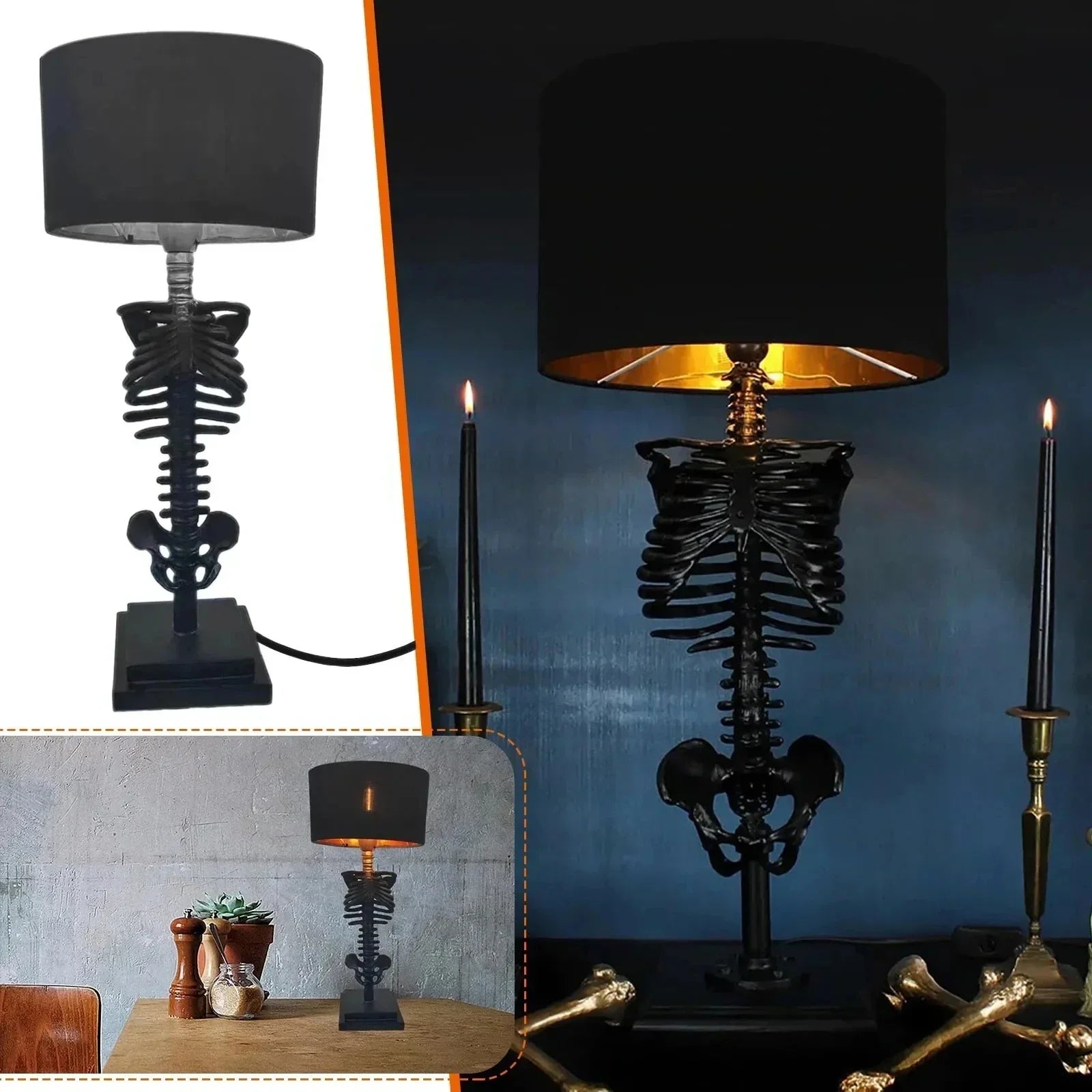 BowLift | Skull Table Lamp Skeleton Horror 3D Statue Creative Party Ornament Prop Halloween Decoration Atmosphere Lamp Night Light