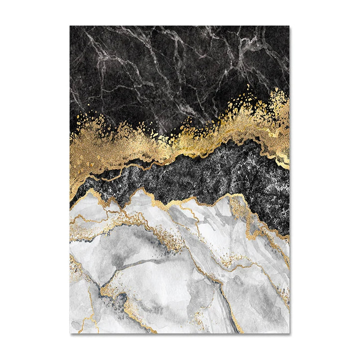 Modern Abstract Black Gray Golden Geode Marble Print Wall Art Fine Art Canvas Prints Pictures For Luxury Apartment Living Room Home Office Decor | Bowlift