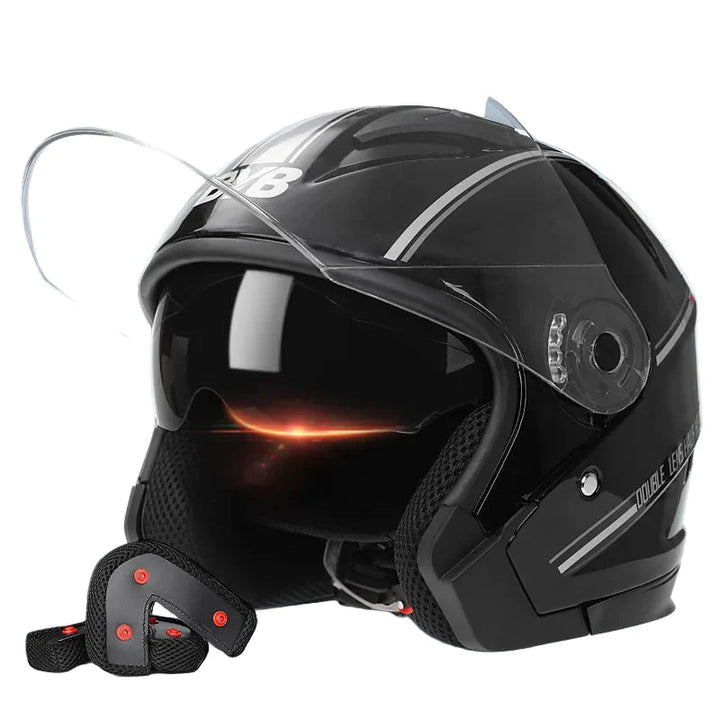 BowLift | Retro 3/4 Open-Face Motorcycle Helmet with Dual Lens – AeroRide