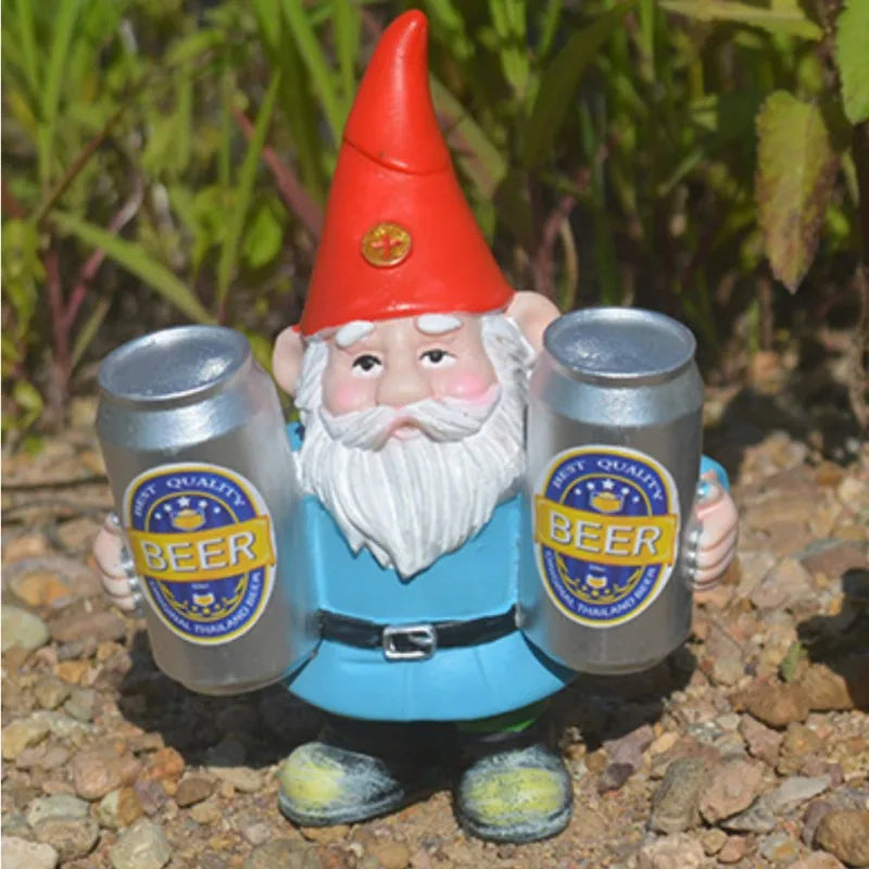 BowLift | Drunken Gnome with Beer Funny Figurine for Garden and Home Decoration