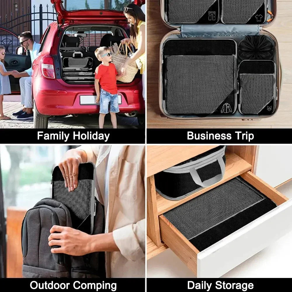 BowLift | PackEase Travel Organizer Set | 6-piece | Compressible Suitcase Bags | Waterproof & Space Saving