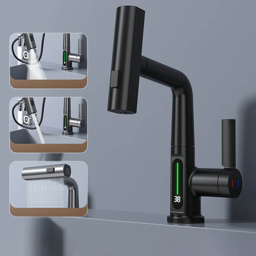 BowLift | WaterMaster Flexible LED Kitchen & Bathroom Faucet – 360° Swivel, Pull-Out Hose & 5 Spray Modes