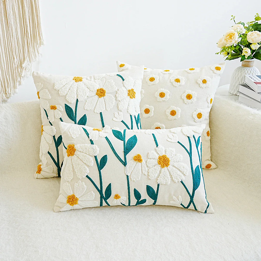 BowLift | Cushion with Embroidered Daisies for Sofa and Living Room Without Filling