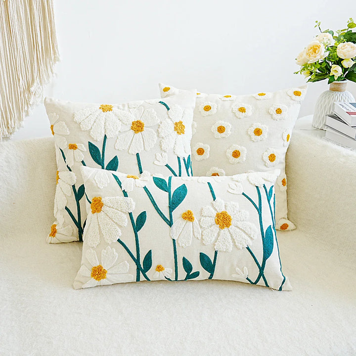 BowLift | Cushion with Embroidered Daisies for Sofa and Living Room Without Filling