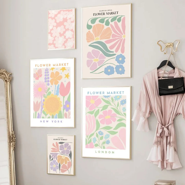 Pink Lavender Daisy Flower Market Posters Wall Art Fine Art Canvas Prints Pastel Floral Pictures For Living Room Bedroom Art Decor | Bowlift