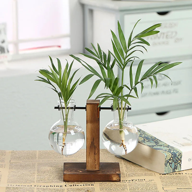 BowLift | Vasoya Glass Vases | 3-Piece Set with Wooden Frame | Scandinavian & Versatile | For Flowers & Hydroponics