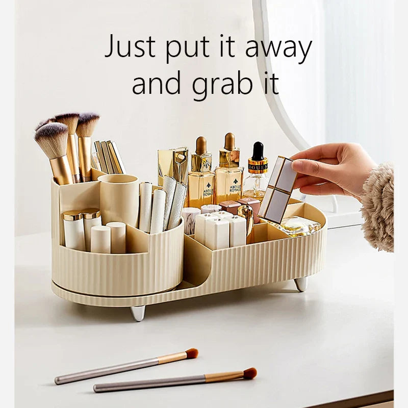 BowLift | Clearlyn SpinBox Rotatable Make-up Organizer made of Plastic | Cosmetic Box with Compartments | 360° Rotating & Space-Saving | Acrylic Look