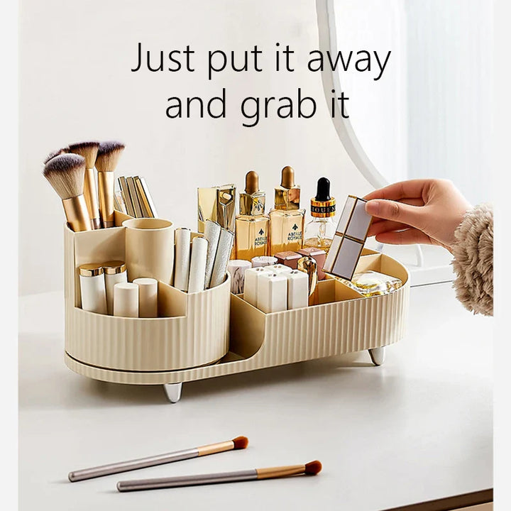 BowLift | Clearlyn SpinBox Rotatable Make-up Organizer made of Plastic | Cosmetic Box with Compartments | 360° Rotating & Space-Saving | Acrylic Look