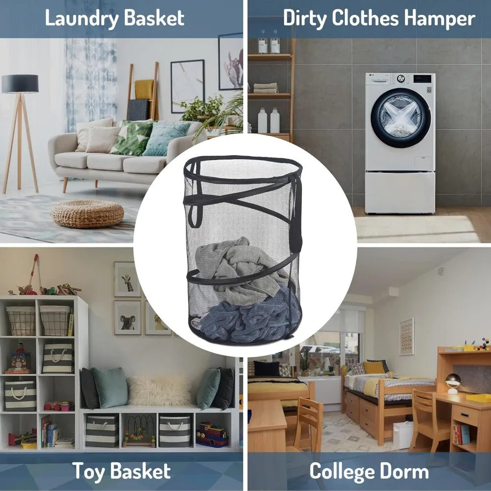 BowLift | SPIRAFOLD Laundry Basket | Foldable & Breathable | Mesh Design with Carry Handles | For Home, Bathroom & Student Apartment