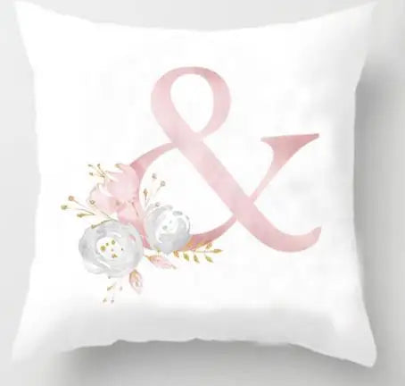 Pink Golden Floral Letter Cushion Case 45x45cm Cushion Cover For Living Room Sofa Throw Cushion Polyester Cotton Square Pillow Cases | Bowlift