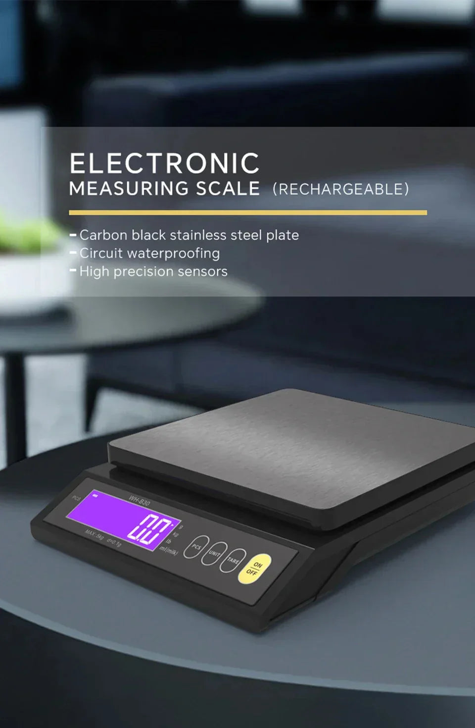 BowLift | 5 kg/0.1 g and 10 kg/1 g digital electronic kitchen scale, LCD display, fully waterproof stainless steel weighing tool for baking