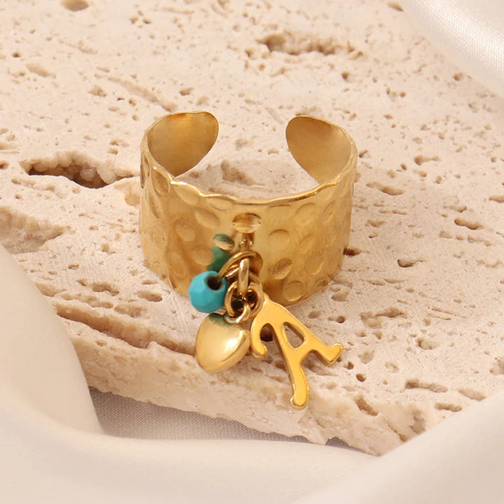 BowLift | Dainty Adjustable Letter Initial & Heart Pendant Ring