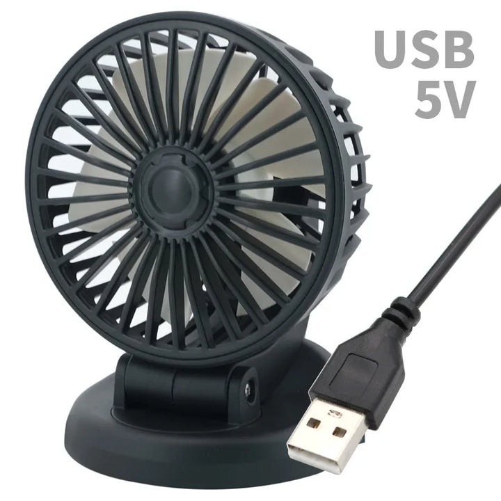 360° Adjustable Car Fan - 3-Head Automotive Electric Fan - USB/12V/24V - 2 Speeds - Silent Cooling for Home, Desk, Office & Car | Bowlift