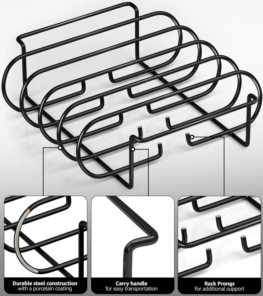 BowLift | Rib Holder GrillMeister Pro | For 4 Racks | Non-Stick Coated | For Gas Grill & Oven