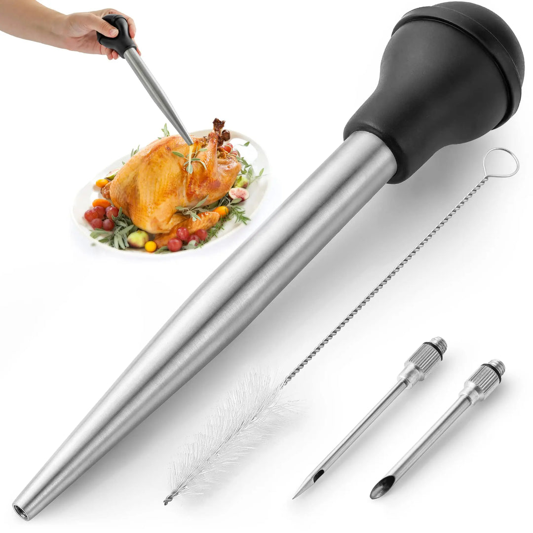 BowLift | Flavora Marinade Injector | With 2 Needles & Cleaning Brush | For Liquid & Thick Marinades | Stainless Steel & Silicone